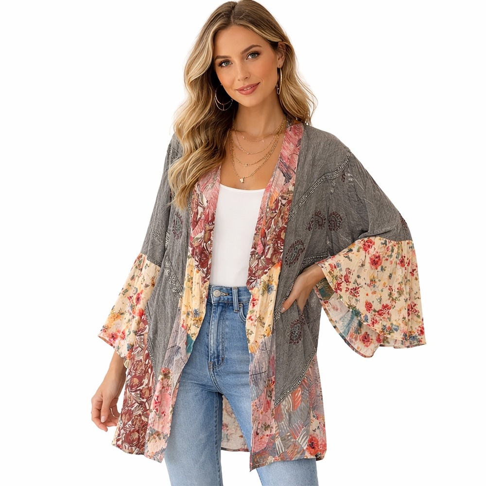Young Threads Patchwork Bohemian-Style Kimono Car… - image 1